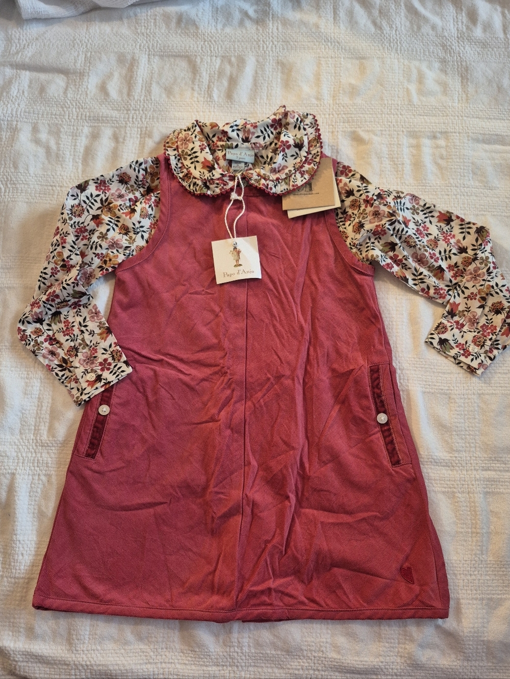 Papo d'Anjo girls 3 years Bordeaux CT Liberty with brique rick rack pockets NWT